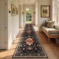 Area Rugs 3'x12' Washable Non-Slip, Floral Vintage Distress Print Pattern Medallion Carpet for Living Room Bedroom Dining Room, Black Colorful Floral Dark Tan