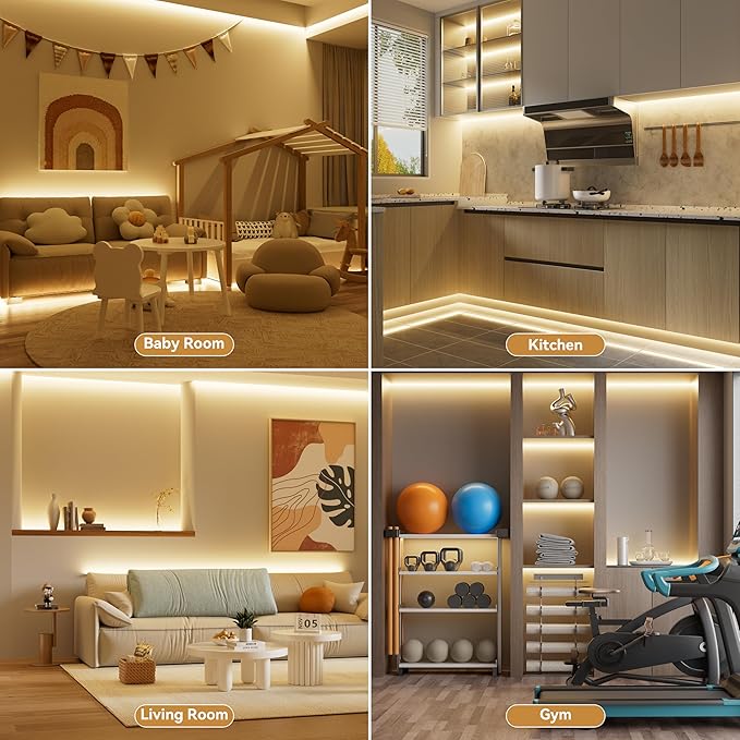 PAUTIX COB LED Strip Lights with RF Remote,UL Listed Dotless LED Lights Dimmable 3000K Warm White,Super Bright 32.8ft Flexible 24V LED Tape Light,for Kitchen Cabinets,Bed,Office Stairs Indoor Lighting