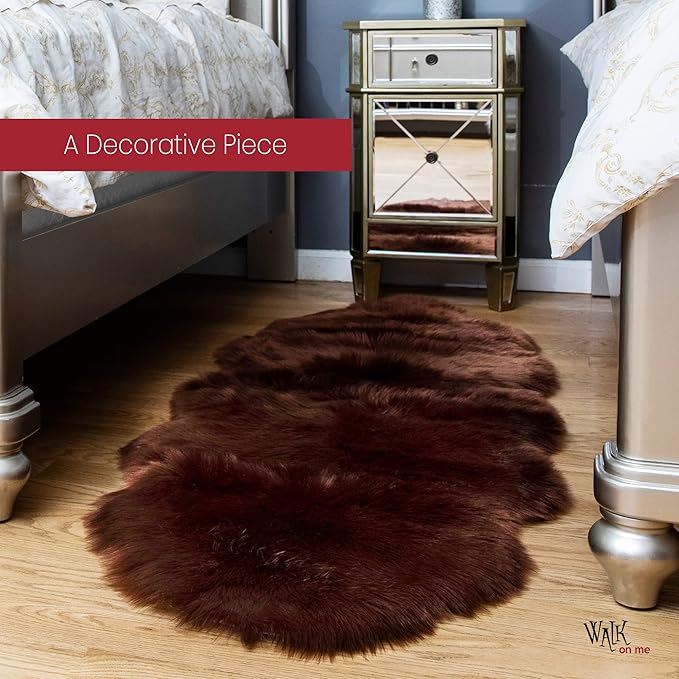 Silky Soft Faux Fur Rug, 2 ft. x 6 ft. Brown Fluffy Rug, Sheepskin Area Rug, Shaggy for Living Room, Bedroom, Kid's Room, or Nursery, Home Décor Accent, Machine Washable with Non-Slip Backing