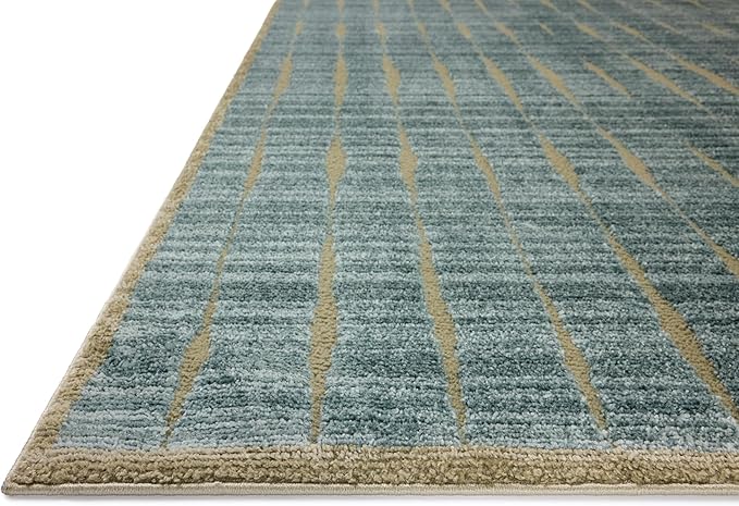 Loloi Chris Loves Julia Calvin Collection CLV-02 Ocean/Olive 5'-3" x 5'-3" Round Area Rug Checkered Neutral Soft Living Room Bedroom Carpet
