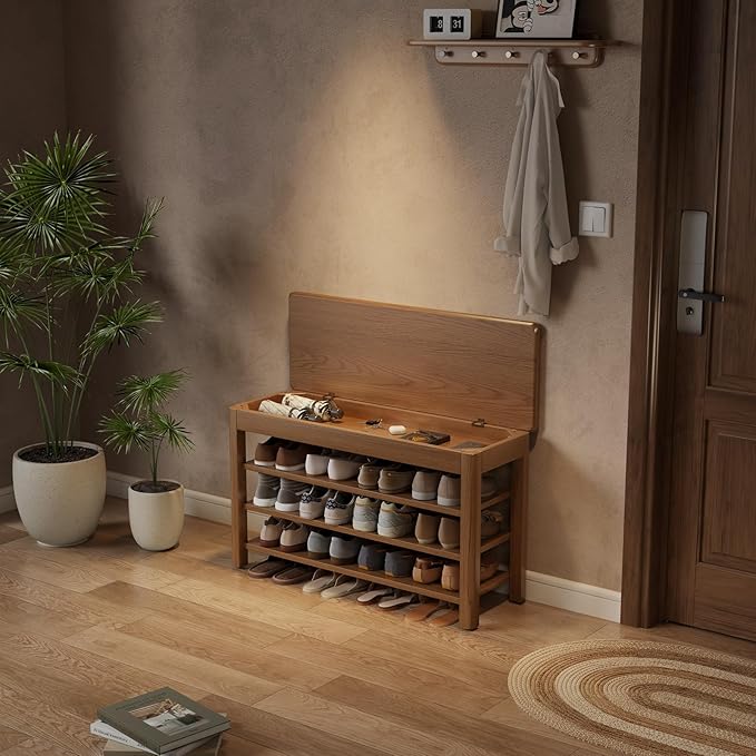 AQIMUELE 3 Tier Shoe Bench with Storage, Wood Shoe Rack for Front Door Entrance, Entryway Shoe Storage Bench.