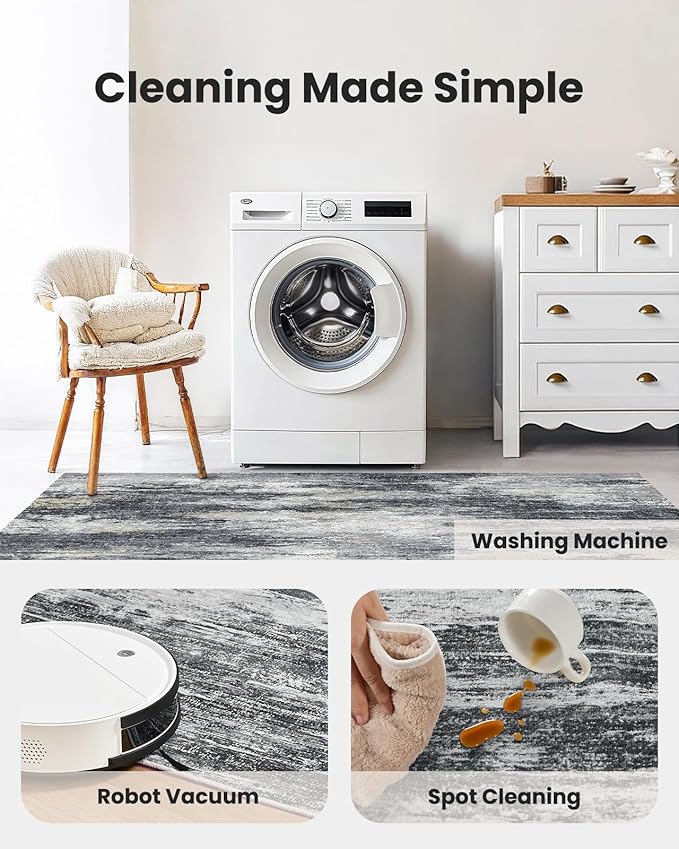 AMADA HOMEFURNISHING 9x12 Area Rugs for Living Room, Modern Large Area Rugs with Non-Slip Backing & Low Pile, Neutral Soft Washable Rug for Nursery, Bedroom, Dinning Room, Playroom, Light Grey