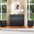 8 Drawer Dresser and 2 Nightstand Sets for Bedroom 3 Pcs Bedroom Set, Modern 39.4" Fluted Dresser with Invisible Handles Nightstand Charging Station, Bedroom Furniture Set for Living Room, Black