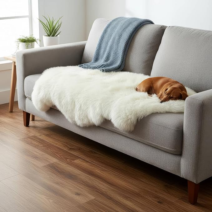 Real Sheepskin Rug 2' x 6' Double Pelt – Natural Genuine Sheep Skin for Bedside/Accent, Soft & Plush - Throw Rugs for Bench/Chair - All Natural Non-Dyed Color