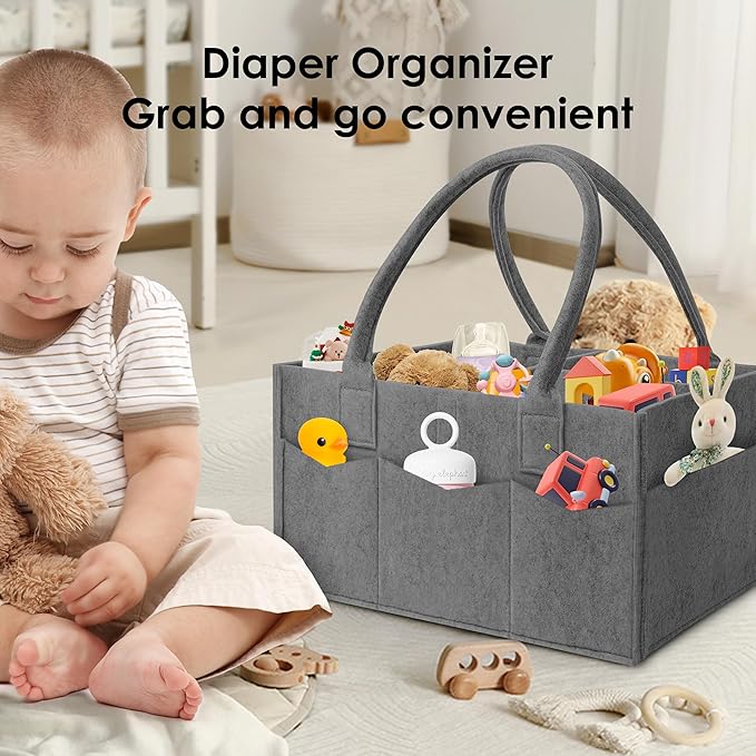 HIPHOP PANDA 2-Pack Diaper Caddy Organizer - Nursery Storage Bin & Car Organizer for Diapers, Wipes, and Baby Essentials - Dual-Color Solid Set (Dark Grey/Grey), Large Size