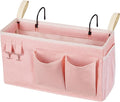 Loghot Bedside Caddy/Bedside Storage Bag Hanging Organizer for Bunk and Hospital Beds,Dorm Rooms Bed Rails,Can be Placed Glasses,Books,Mobile Phones,Keys (Light Pink)