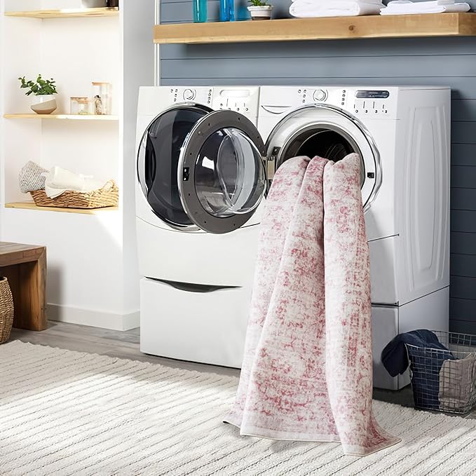 4x6 Rug, Small Area Rug for Living Room, Bedroom, Kitchen, Machine Washable Non-Slip Throw Rug, Vintage Distressed Floral Carpet for Entryway Nursery Dinner Room - Durable (Pink)
