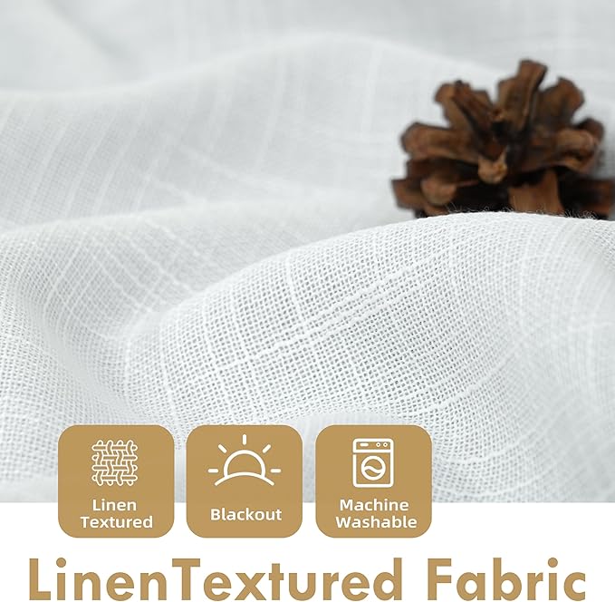 DriftAway Double Layer Linen Blackout Tie Up Curtains Thermal Insulated Fully Lined Balloon Roman Shade Bathroom Window Adjustable Rod Pocket for Small Window 31 Inch by 47 Inch White