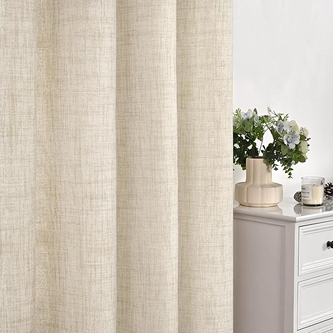 YoungsTex Linen Curtains 72 Inches Long for Living Room 2 Panels, Cream Semi Sheer Drapes with Bronze Grommet Light Filtering Rustic Window Treatments for Bedroom Dining Room, 52 x 72 Inch, 2 Panels