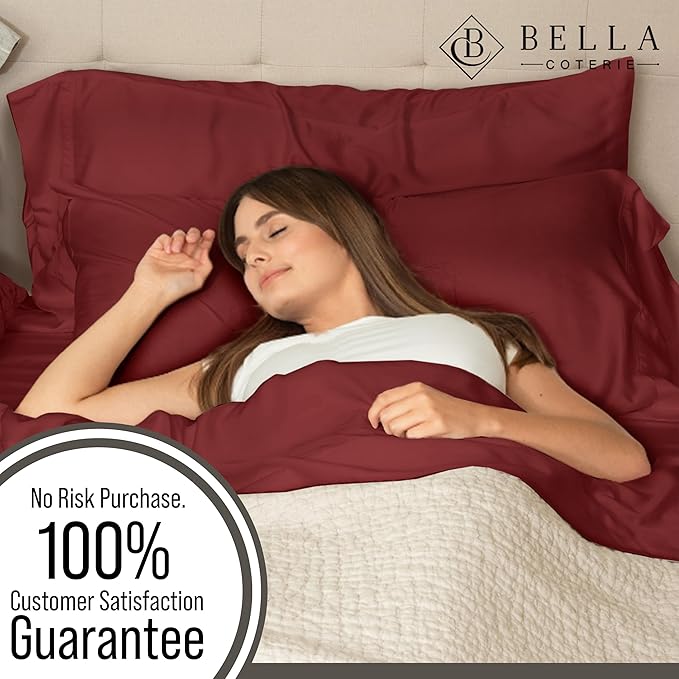 Bella Coterie Luxury Bamboo Viscose Twin Size Sheet Set | 100% Organically Grown | Ultra Soft | Cooling for Hot Sleepers | 18" Deep Pocket [Merlot]