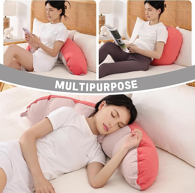 Peallow(Pat. Pend) – Long Round Body Pillow for Adults, Bolster Pillow for Sleeping, Soft and Supportive Pillow for Sleeping & Lumbar Support(Coral Peach,39")
