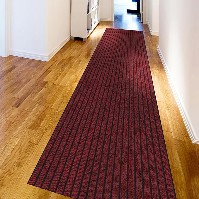 Ottomanson 2'7" x 10' Hallway Runner with Scraper Pile Extra Durable Non-Slip Rug Mat for Indoor & Outdoor Use - Ideal for Kitchen, Entryway, Patio & Garage - High-Traffic Carpet, Red