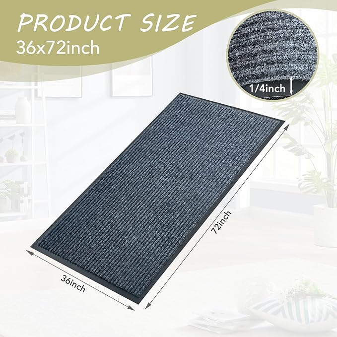 Front Door Mat,3'x6'Indoor Outdoor Door Mat,Heavy Duty Durable Welcome,Commercial Floor Mats Inside Outside Entrance, Waterproof All-Season, All-Weather Non Slip Backing Doormat for Entryway,Dark Gray