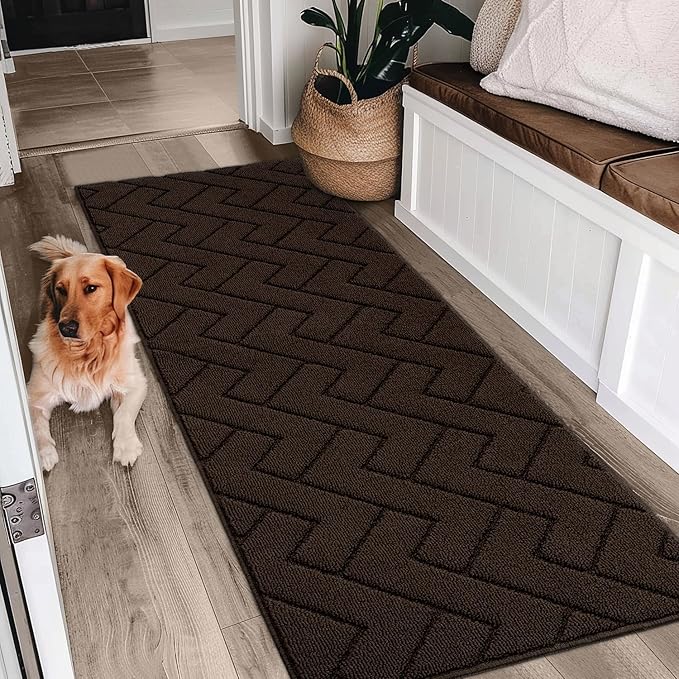 hicorfe Indoor Doormat,Front Back Door Mat Rubber Backing Non Slip Door Mats 24"x71" Absorbent Resist Dirt Entrance Doormat Inside Floor Mats for Entryway Washable Low-Profile(Coffee)