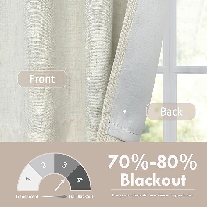 DriftAway Double Layer Linen Blackout Tie Up Curtains Thermal Insulated Fully Lined Balloon Roman Shade Bathroom Window Adjustable Rod Pocket for Small Window 25 Inch by 47 Inch Beige