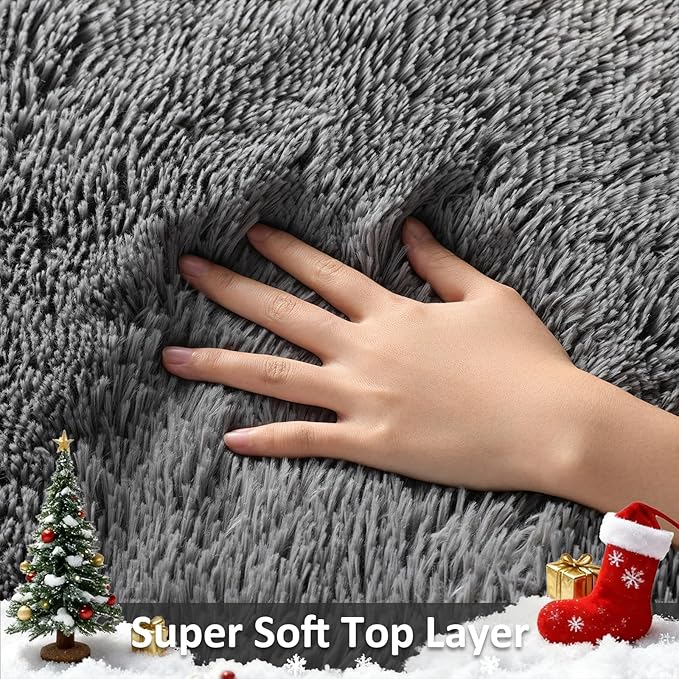 Ophanie 2x8 Runner Rug for Hallway, Upgrade Non-Slip Fluffy Soft Bedside Rugs, Bedroom Living Room Grey Shaggy Gray Carpet for Kids Girls Boys Dorm Nursery Home Decor Aesthetic