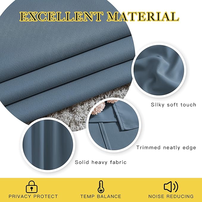 NICETOWN Smoky Blue Curtains 84 inch Length 2 Panels, Grommet Thermal Insulated Window Treatments Light & Sound Reducing Drapes for Living Room/Bedroom, W46 x L84