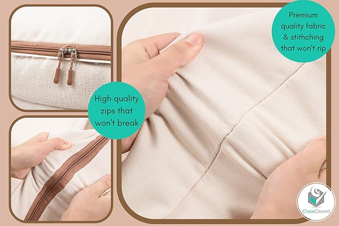Canvas Storage Bags Designer Organizer for Comforters 2 Pack – Seasonal Storage for Pillows, Blankets, Linens & Garments – Foldable Design with Zip & Window, Moth-Proof Space Saver