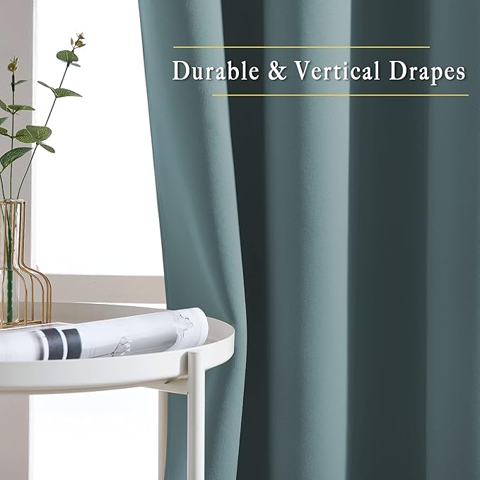 NICETOWN Blackout Curtains 63 Length for Nursery - Grommet Window Treatment Thermal Insulated Solid Room Darkening Drapes for Living Room, Greyish Blue, 1 Panel, W52 x L63