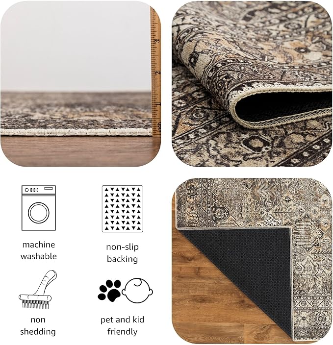 Keen Home Design 2x12 Rug - Machine Washable Runner Rug with Non-Slip Backing, Ideal for Hallway, Entryway, Kitchen, Laundry Room - Vintage, Easy Clean, Durable, Low Pile - (2'6" x 12')