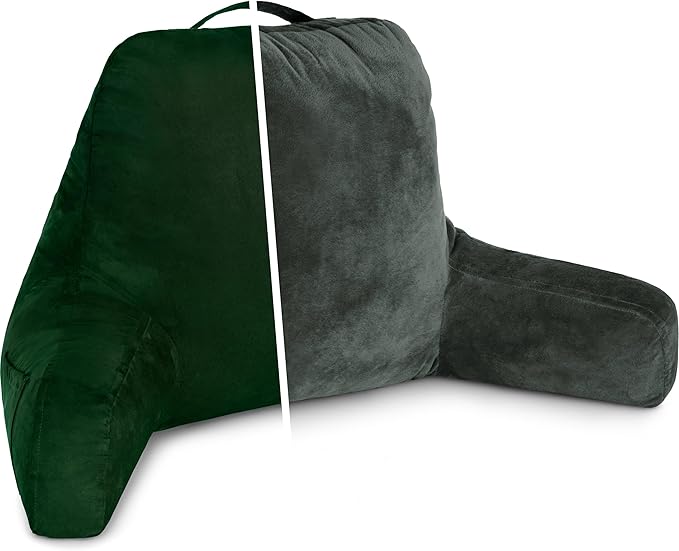 Husband Pillow Aspen Ramona Green, Reading Pillow Bed Rest Chair, Two-Sided Reversible Fabric, Large Lounge Cushion Adult Backrest with Arms, Comfy Back Support for Sit Sitting Up, Wash/Remove Cover