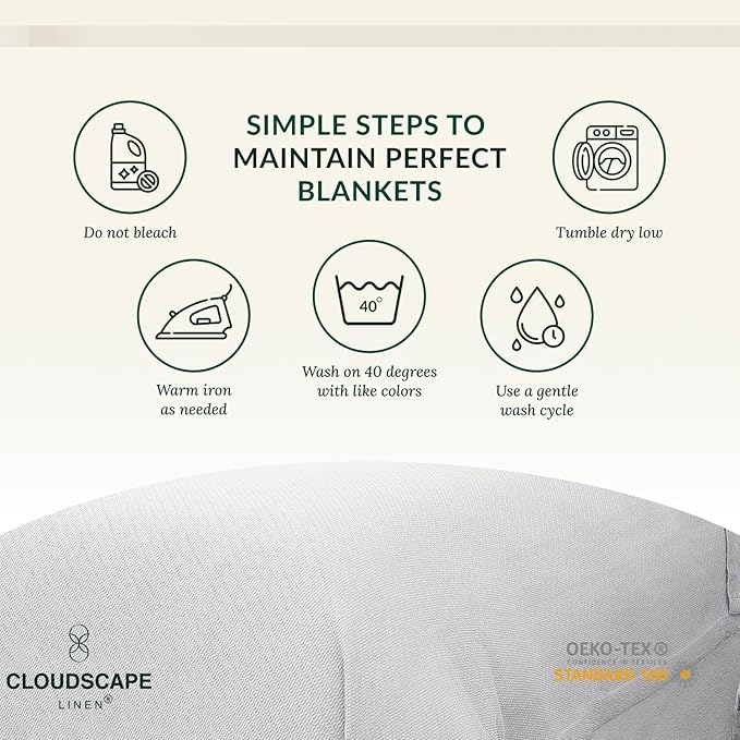 Cloud Scape Linen 100% Cotton Throw Blanket 50x70 White, Luxury All-Season Warmth, Ultra Soft, Oversized Herringbone Gauze Blanket for Winter, Bed, Couch & Sofa Decor, Best Gift Idea