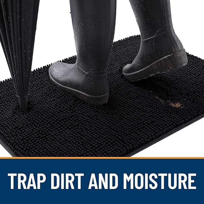 OLANLY Dog Door Mat for Muddy Paws 35x24, Absorbs Moisture and Dirt, Absorbent Non-Slip Washable Doormat, Quick Dry Chenille Mud Mat for Dogs, Entry Indoor Entryway Carpet for Inside Floor, Black