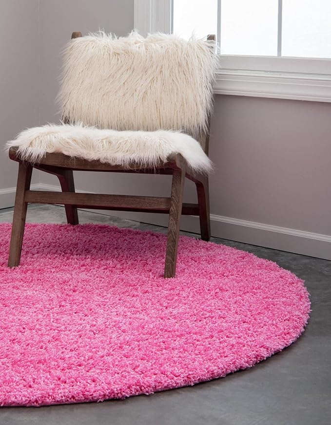 Unique Loom Solid Shag Collection Area Rug (5' 3" Round, Taffy Pink)