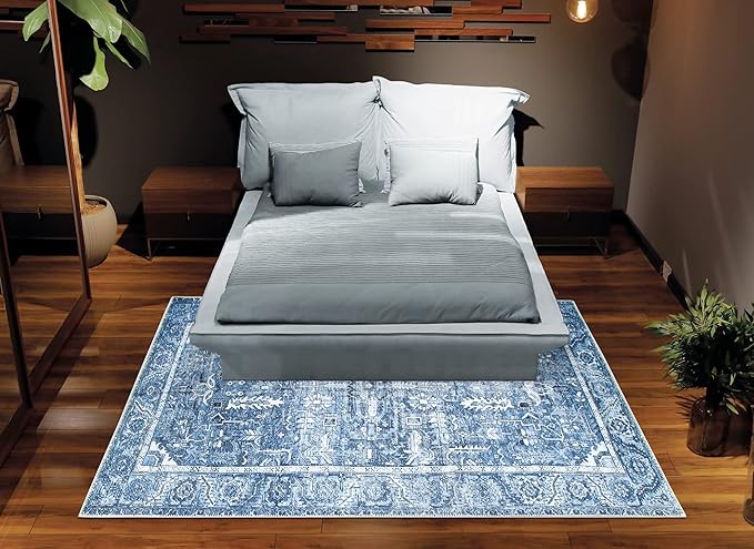 Bloom Rugs Washable Non-Slip 10x14 Rug - Blue Traditional Oriental Area Rug for Living Room, Bedroom, Dining Room, and Kitchen - Exact Size: 10' x 14'