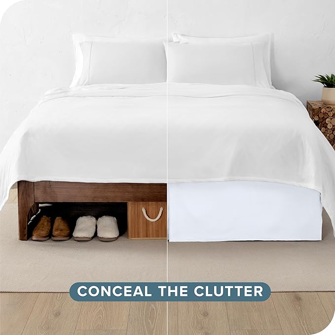 Bare Home California King Bed Skirt - 15-Inch Tailored Drop Easy Fit - Bed Skirt for Cal King Beds - Center & Corner Pleats (Cal King, White)