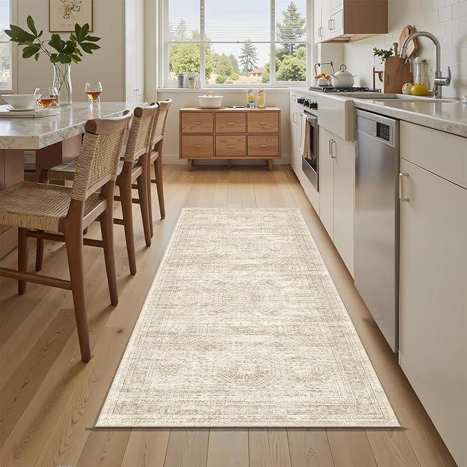 Runner Rug 2'x6' Washable Non-Slip Runner Rugs for Kitchen Bathroom Laundry Room Beige Vintage Floor Carpet Runners for Hallway Entryway