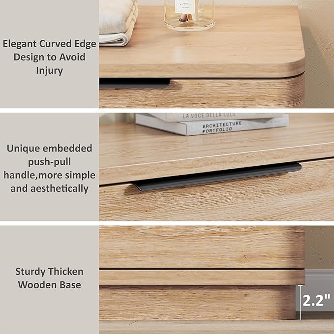 6 Drawer Dresser for Bedroom, 54" Wide Modern Chest of Drawers with Metal Handle, Curved Profile Design, Wooden Oak Dresser Closet Clothes Storage TV Stand for Living Room, Hallway