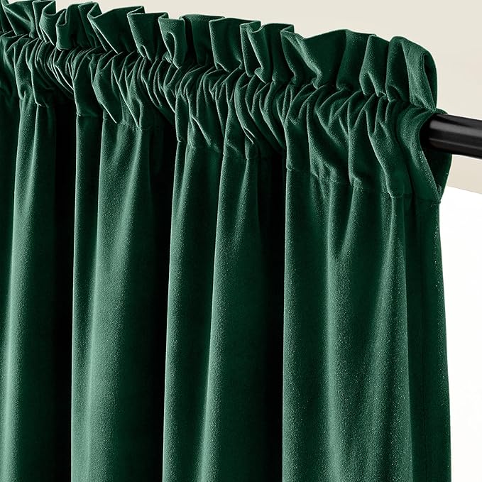Lazzzy Velvet Blackout Curtains Thermal Insulated Room Window Drapes Super Soft Luxury Curtains for Living Room Bedroom Rod Pocket 2 Panels, Emerald Green, 42" W x 84" L