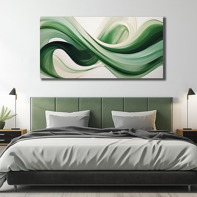 JuhaiArt Abstract Wall Decorations Large Green Canvas Wall Art White Artwork Art for Living Room Office Home Kitchen Modern Picture Poster 29"x 59"
