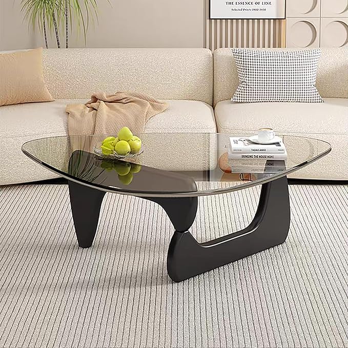 Modern Glass Coffee Table for Living Room, Mid Century Coffee Table, Small Coffee Tables, Suitable for Bedroom Living Room Reception Office Tables (Black/Transparent, Medium)