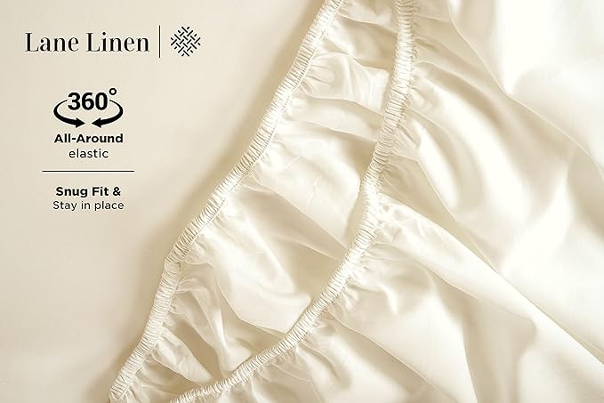 LANE LINEN 100% Cotton Full Size Sheets Set 600 Thread Count, Luxury Hotel Style Sateen Weave for Silky Soft Finish, Machine wash Bedding Sheets & Pillowcase Set, Deep Pocket Full Sheets - Ivory