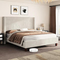 AMERLIFE California King Size Upholstered Bed Frame with 50.8" Tall Headboard, Wingback Platform Bed with Solid Wood Legs, Wooden Slats, Corduroy/No Box Spring Needed/Noise Free/Cream