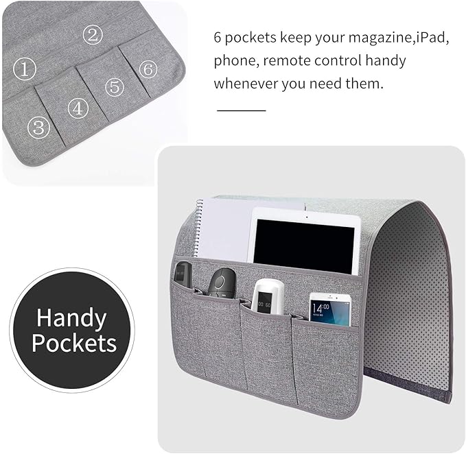 SYSOV Sofa Armrest Organizer, Remote Control Holder for Recliner Couch, Arm Chair Caddy with 6 Pockets for Magazine, Tablet, Phone, iPad