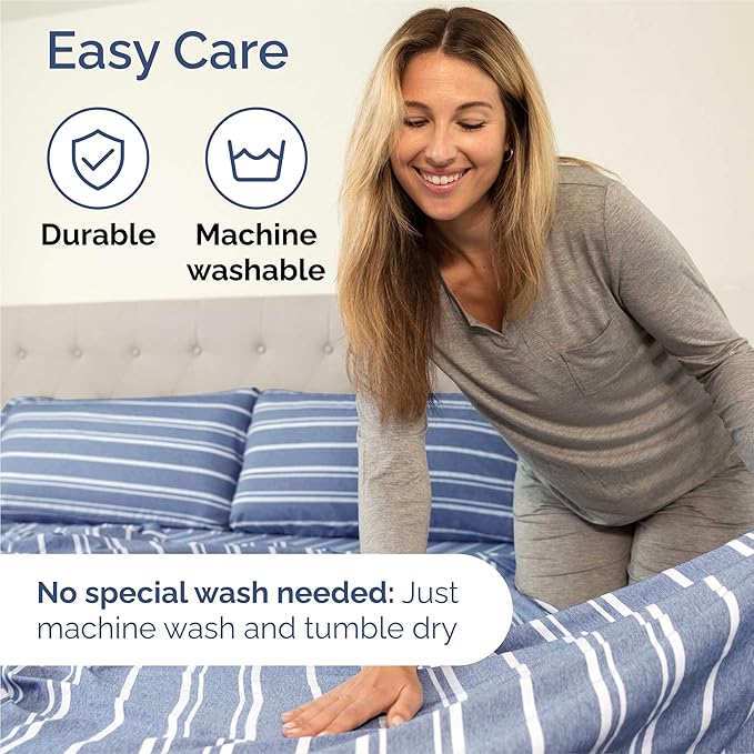 King 6 Piece Sheet Set - Cooling, Comfy & Breathable - Hotel Luxury Bedding, Includes Fitted Sheet for Women, Men, Kids & Teens - 1 Flat, 1 Fitted Sheet, 4 Pillowcases w/Deep Pockets - Blue Stripes