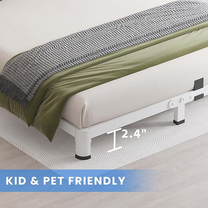 MAF 4 Inch King Metal Platform Bed Frame White with Round Corner Legs, Mattress Slide Stopper, 3000 LBS Heavy Duty Steel Slats Support, Noise Free, No Box Spring Needed, Easy Assembly