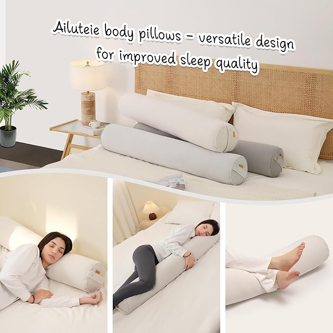 Body Pillow for Adults – Long Bolster Pillow for Bed, Round Cuddle Pillow, Full Support for Side Sleepers,47.24 x 7.87 Inches,Misty White