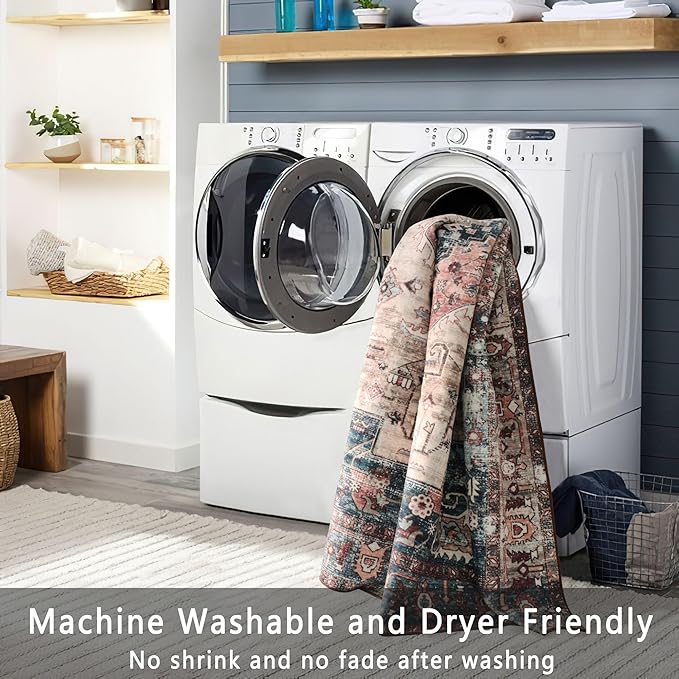 vivorug 8x10 Area Rugs for Living Room, Non-Slip Backing Washable Rug 8x10, Large Area Rug Soft Carpet for Bedroom Dining Room, Vintage, Easy Clean, Durable, Brown