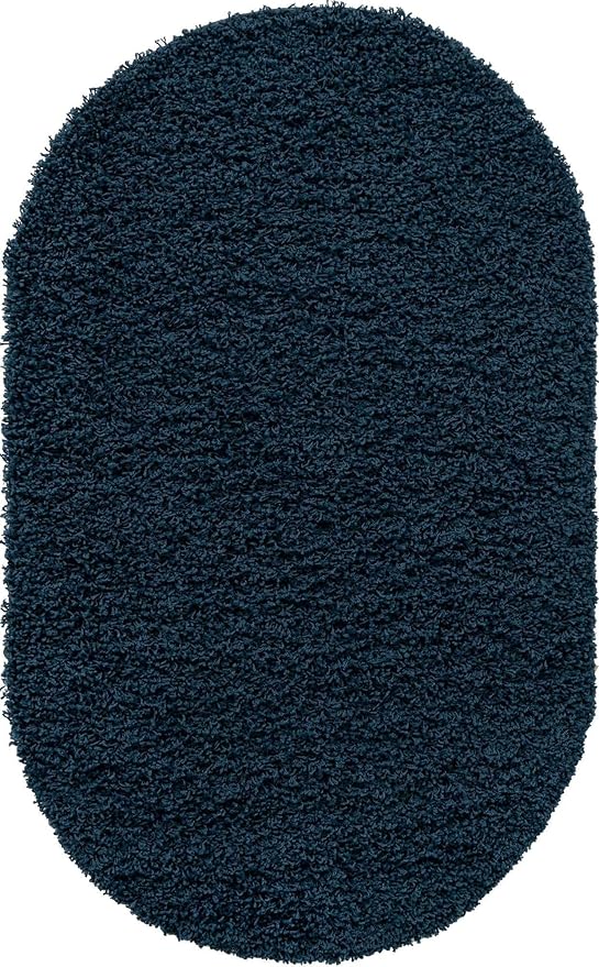 Unique Loom Solid Shag Collection Area Rug (3' 3" x 5' 3" Oval, Sapphire Blue/ Navy Blue)
