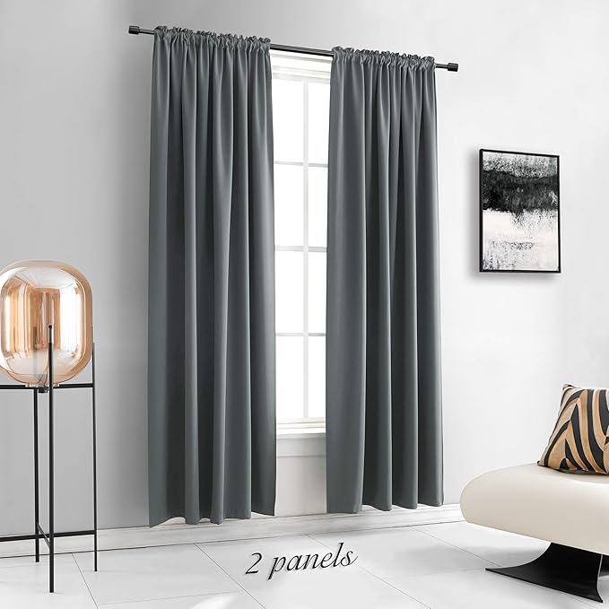 DONREN Medium Grey Blackout Curtains for Bedroom - Room Darkening Thermal Insulated Rod Pocket Curtains for Kids Room(52" x 90" Length,1 Pair)