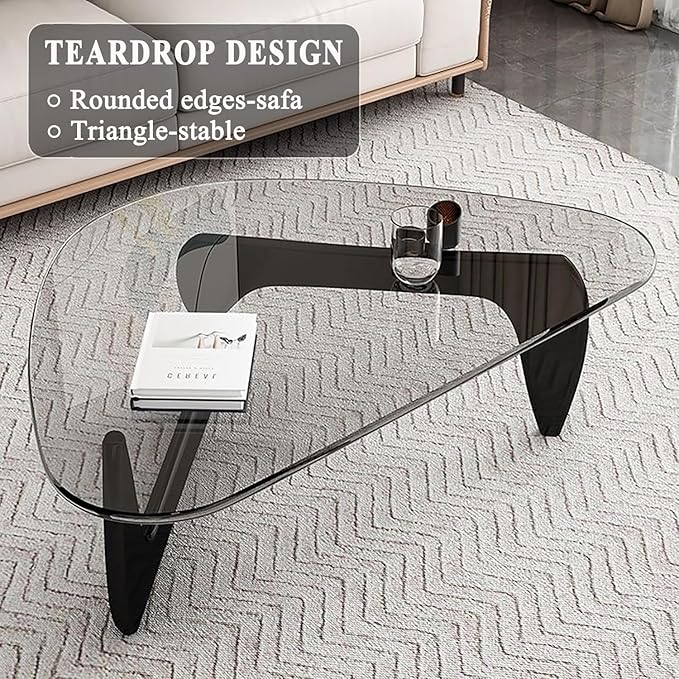Modern Glass Coffee Table, Mid Century Small Coffee Table, Coffee Table for Living Room,Suitable for Bedroom Living Room Reception Office Tables (Black/Transparent, Small)