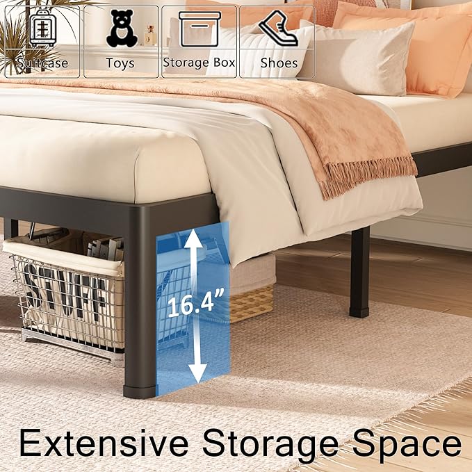 FUIOBYVV Twin XL Bed Frames with Round Corner Edge Legs 18 inch High 3500 lbs Heavy Duty Metal Platform Bed Frame Twin Size No Box Spring Needed/Non-Slip/Steel Slat Support/Noise Free