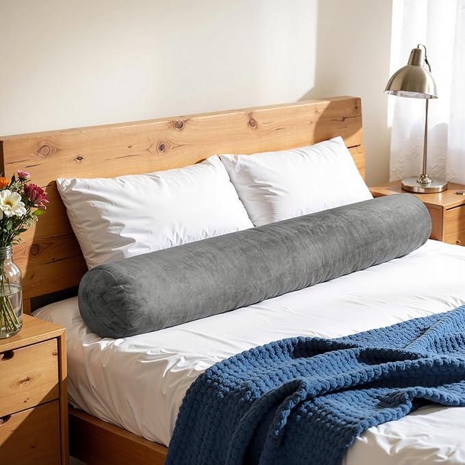 SyMax 7.8"x60" Body Pillow for Queen Bed, Bolster w/Removable Polyester Cover, Headboard Gap Filler Pillow, Dark Grey