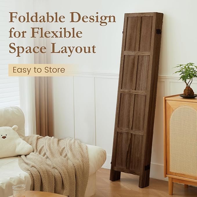 6 Panel Room Divider, 5.6Ft Wood Room Dividers and Folding Privacy Screens, Room Divider Wall Freestanding Room Partitions, Room Dividers Screen for Home Office Bedroom, Dark Brown