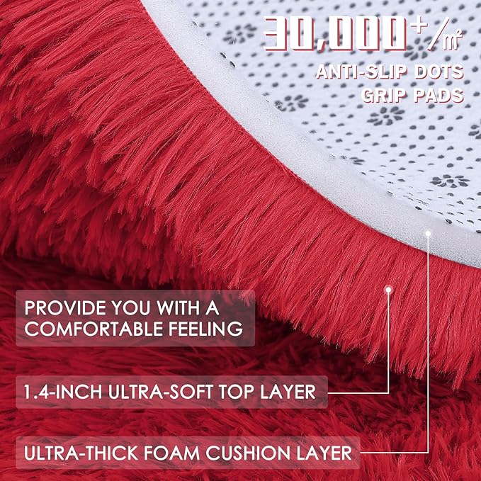 OLANLY 9x12 Machine Washable Large Area Rugs for Living Room, Bedroom, Soft Fluffy Shaggy Bedside Rug, Indoor Floor Carpet for Kids Girls and Boys, Dorms, Nursery, Home Decor Aesthetic, Red