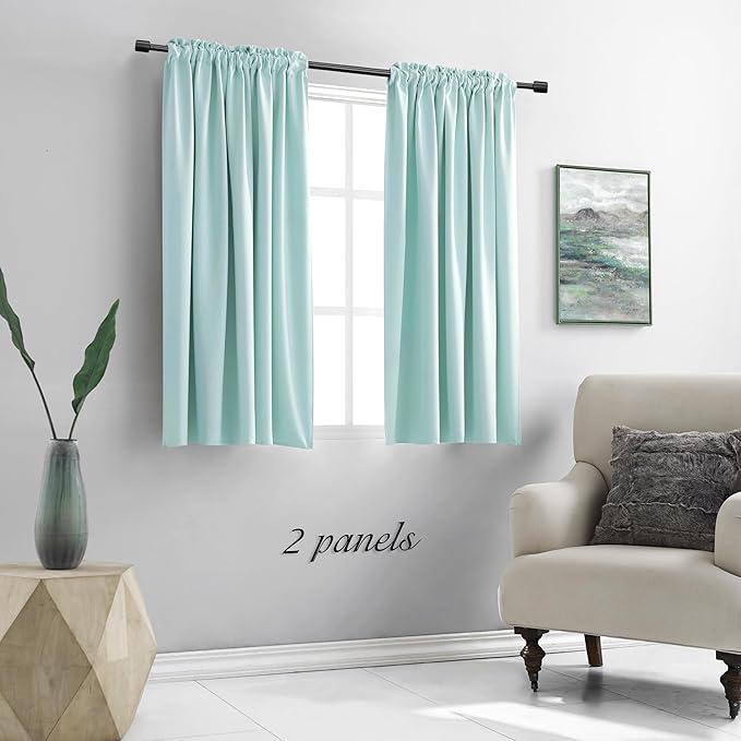 DONREN 54 Inch Length Aqua Blackout Curtains for Bedroom - Small Window Treatment Rod Pocket Curtain Drapes (Set of 2 Panels)